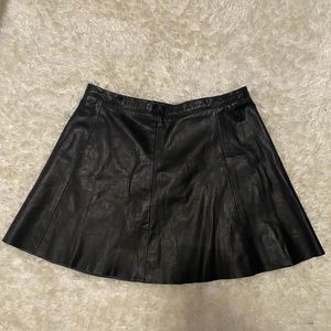 Real leather black short slight flare skirt